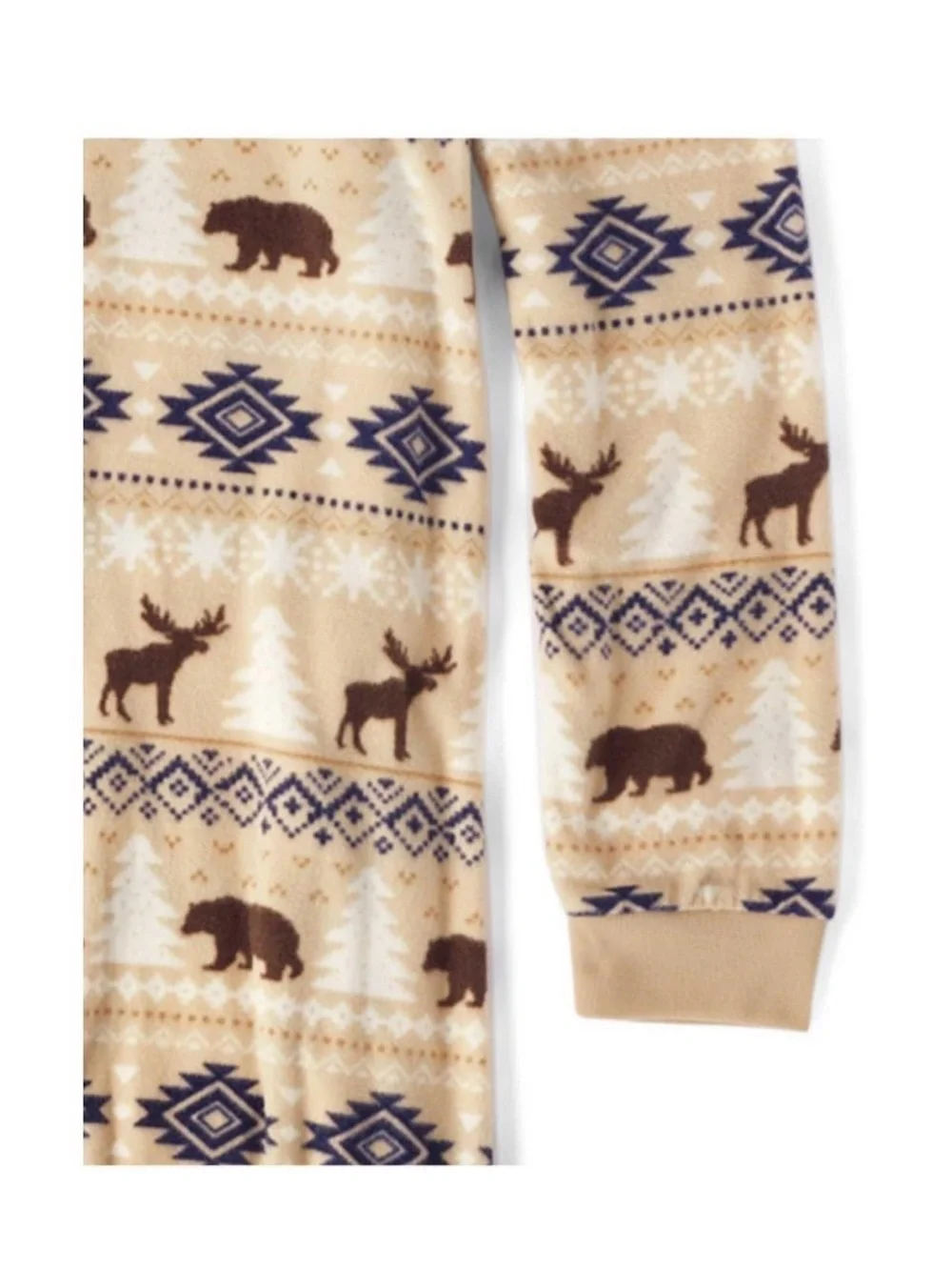 The Childrens Place Cozy Animal Print Sherpa-Lined Onesie in Beige & Navy NWOT